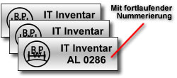 Inventaraufkleber und Seriennummern